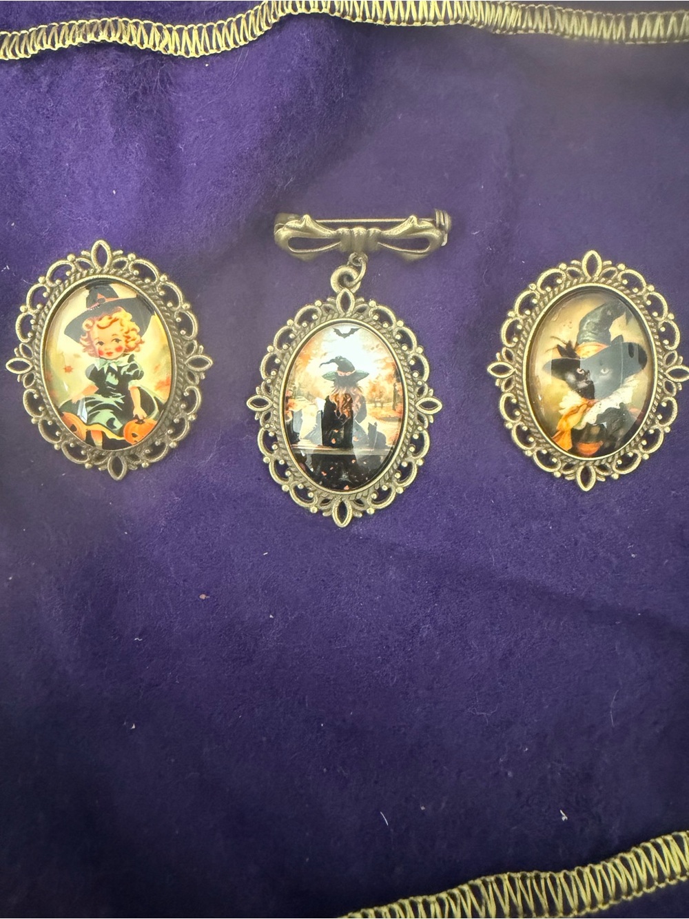 Lot of 3 Vintage-Style Halloween Witch Brooches